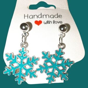 Handmade Silver and Blue Snowflake Earrings